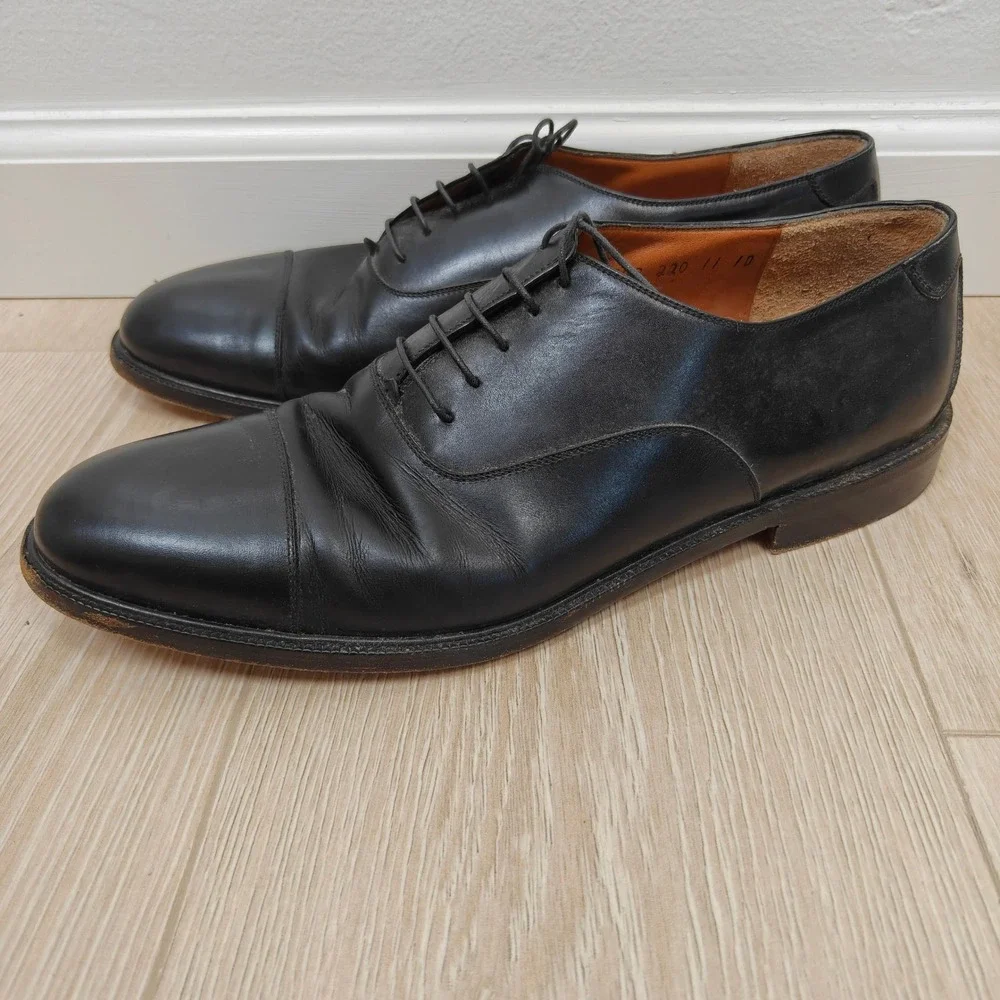 Salvatore Ferragamo Mens Oxford 11D Black Cap Toe Leather Classic Luxury Shoes